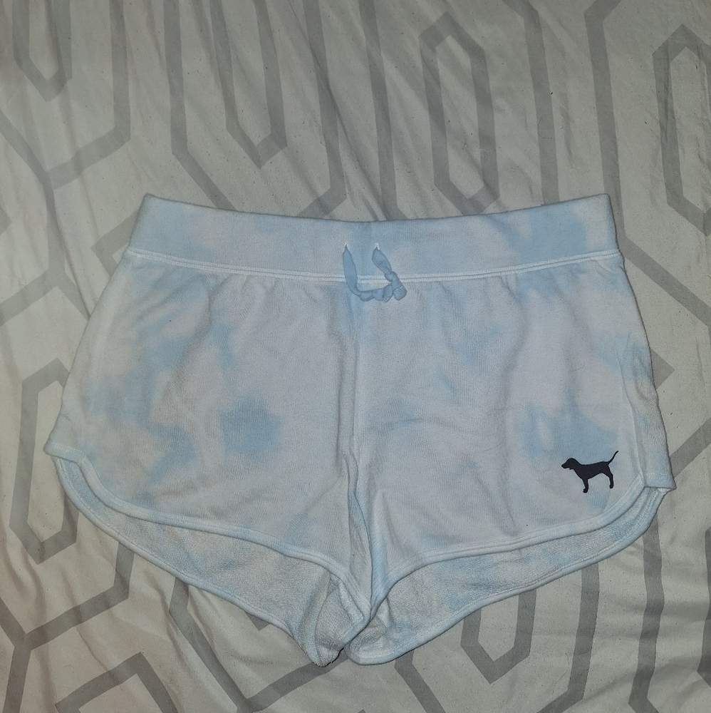 VS PINK Light Blue and White Drawstring Shorts